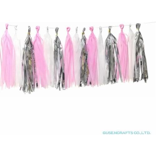 Pink White Silver Tissue Paper Tassel Garland DIY Wedding Decorations Happy Birthday Decoration Event Pack Decoration