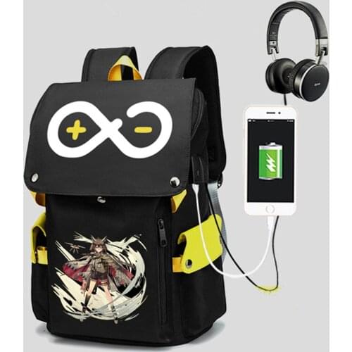 Cartoon Arknights USB Port Book bag Backpack Rucksack Student School Computer Bag For Boys Girls Travel Black Gifts