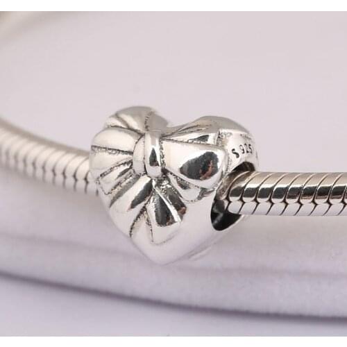S925 Silver Bead Charm fit Lady Bangle Bracelet Bow Love Heart Plain Bead for Women DIY Jewelry
