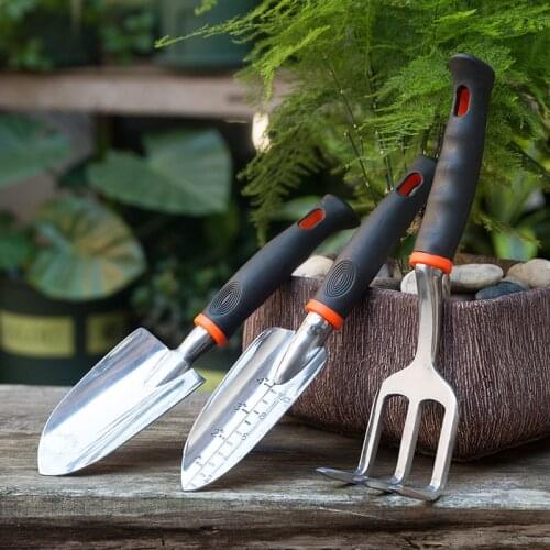Garden 3-piece Set Tool Rake Hand Trowel Bonsai Shovel Spade Rake Plastic Handle Garden Home For Garden Finishing Plant Tool