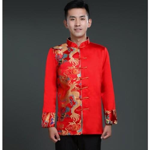 Stage embroidery clothing for men groom suit set with pants 2020 mens wedding suits costume man formal dress stand collar red