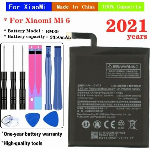 2021 Years For Xiaomi Mi 6 Mi6 Phone Battery BM39 3350mAh High Capacity Replacement Battery