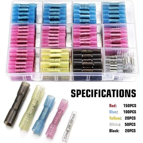 340 PCS Heat Shrink Butt Connectors Qibaok Crimp Electrical Wire Connector Waterproof Insulated Butt Splice