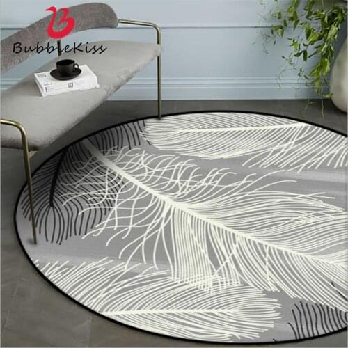 Bubble Kiss European Style Feather Pattern Area Rug for Bedroom Home Living Room Decor Non-slip Round Carpets Soft Floor Mat