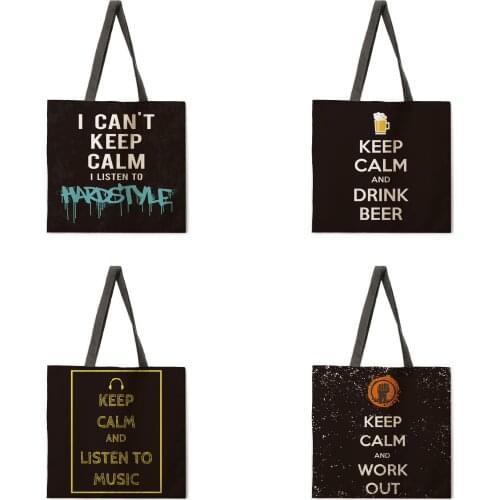 Keep Calm Printed Ladies Tote Bags Ladies Shoulder Bags Foldable Shopping Bags Ladies Tote Bags Beach Totes