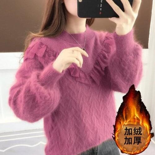 Woman Sweaters Chandails Lace Stitching Sweater Womens Half Turtleneck Autumn and Winter Loose Long Sleeve Knitted