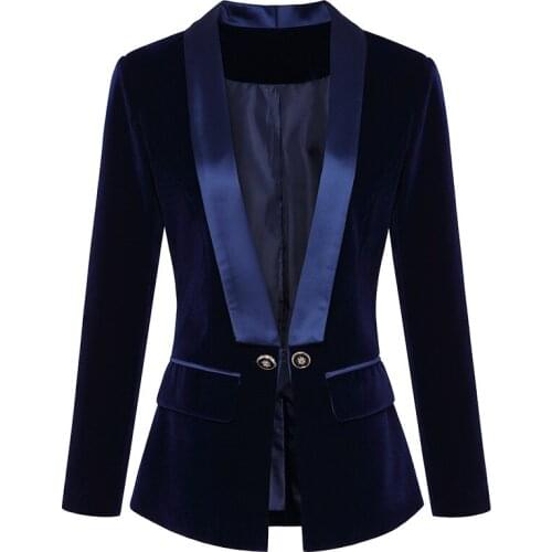 High-end women suit jacket temperament slim solid color jacket 2020 fall and winter clothes elegant ladies blazer Golden velvet