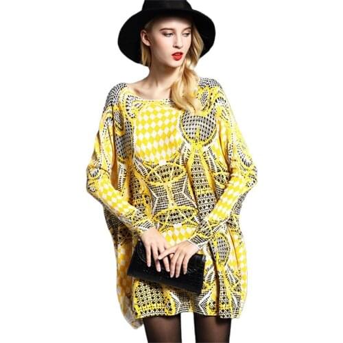 ARCSINX Oversized Female Pullover 5XL 6XL 7XL 8XL 9XL Autumn Winter Print Geometric Women Jupmers Large Size Women Long Sweater