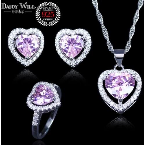 Heart silver color Heart Stone Crystal White Cubic zirconia Womens Jewelry Set Bracelet Necklace Pendant Earrings Rings sets
