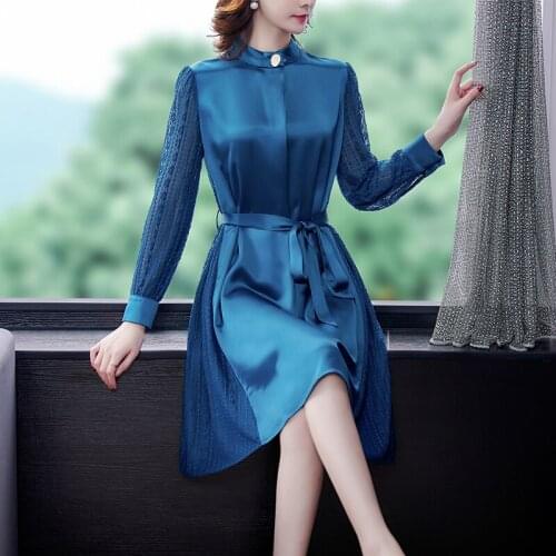 2021 Spring Office Lady Red Mulberry Silk Satin Women Midi Dress Elegant Bodycon Party Vestidos Autumn Korea Vintage Solid Dress