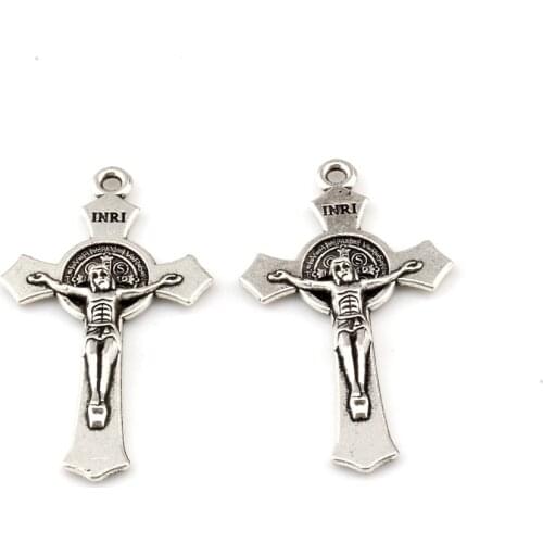 100pcs Saint Benedict Medal Jesus Christ Cross Alloy Charm Pendants DIY Jewelry Fit Pendants Necklace 21x37mm A-605