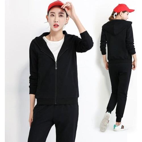 2Pcs Set Women Sport Tracksuit Zipper Hoodies Sweatshirt Pants Set Jogger Sport Wear Ladies Sweat Spring Autumn Cotton M-3XL