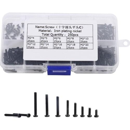 250Pcs Black Round head Flat head Phillips Screws Iron nickel plated Nuts Cover Bolts Furniture Exterior Hardware Fasteners