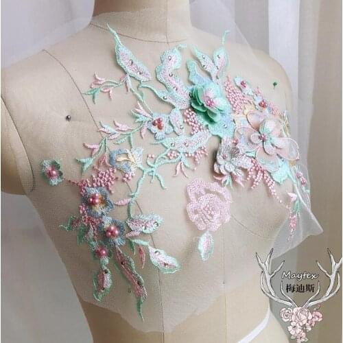 5 Pieces High Quality Beaded Pearls Lace Fabrics For 2018 African French Lace 3D Lace Applique For Wedding Dress