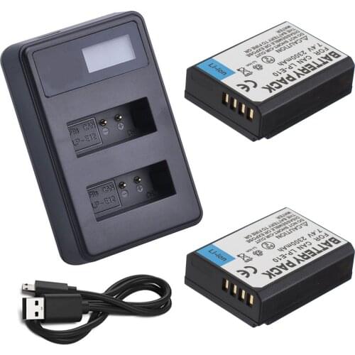 Battery (2-Pack) + Charger for Canon EOS1100D, EOS1200D, EOS1300D, EOS1500D, EOS2000D, EOS3000D, EOS4000D Digital SLR Camera