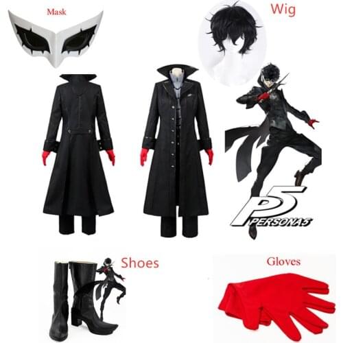 Anime Persona 5 Cosplay Costume Joker Halloween Party Full Set Uniform Outfits Men Women Performance Costumes Wig Mask Shoes