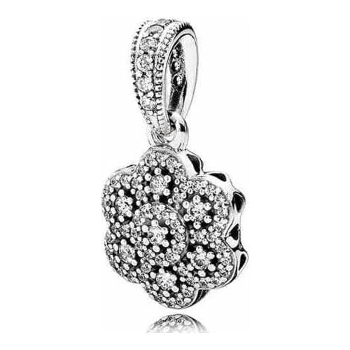 Genuine 925 Sterling Silver Bead Charm Crystallised Floral Necklace Pendant Beads Fit Pan Bracelet & Necklace Jewelry