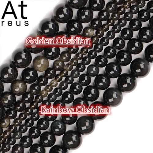 Natural Black Gold Rainbow Obsidian Ice Black Loose Beads 4 6 8 10 MM Fit Diy Charm Bracelet Beads For Jewelry Making Accessorie