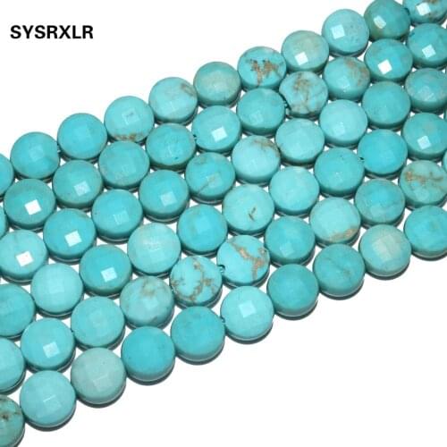 4 6 8mm Natural Faceted Gem Blue Turquoises Stone Beads Flat Round Loose Spacer Beads For Jewelry Making DIY Bracelet Necklace