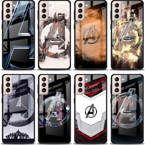 Marvel Avengers Logo Tempered Glass Cover For Samsung Galaxy S21 Plus Ultra M21 M31 M51 A52 A72 Phone Case Coque