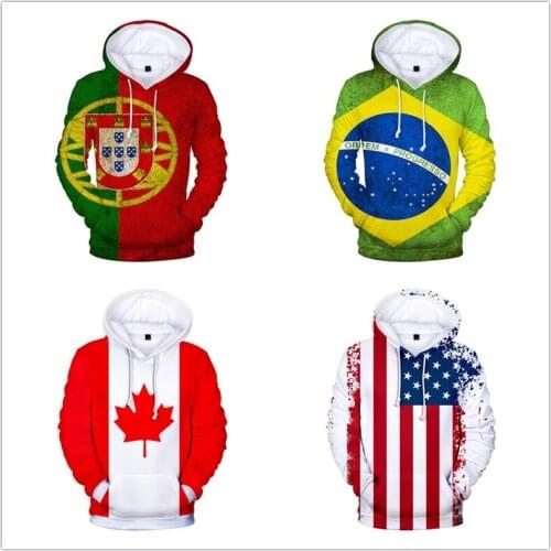 3 To 14 Years Kids Hoodies Flag Portugal Argentina Germany Russia Brazil USA boy/girls 3D Sweatshirt Casual Children pullover