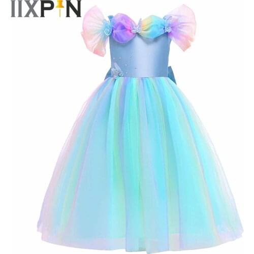 Kids Cosplay Princess Girls Dress Bowknot Mesh Tutu Dress for Girls Princess Dress Up Costume Birthday Wedding Party Dress