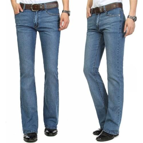 Jeans men 2020 Spring and Autumn Mens waist Elastic Flared Pants Mens Micro-trousers Slim jeans Color: Dark blue Light blue