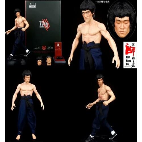 30cm Bruce Lee Action Figure The Return of the Grandmaster Dragon Tiger Fighting Three-headed Real Clothes Good Toys For Kids