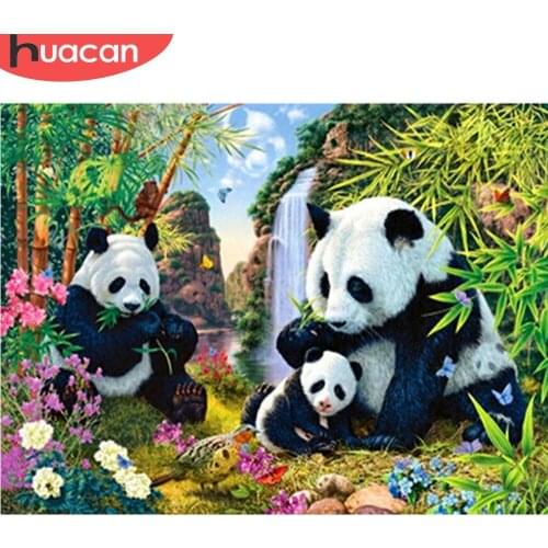 HUACAN Diamond Painting Cross Stitch Panda Diamond Embroidery Animals Picture Of Rhinestones Full Round Mosaic Kits