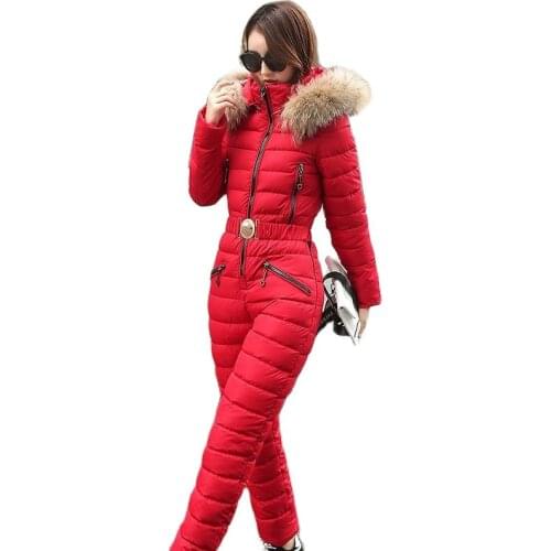 Jumpsuits One Piece For Women Winter Thick Ski Suit Outdoor Casual Women Jacket 2021 Fur Collar Romper Pants Women Cotton Warm