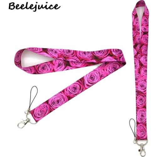 Red Pink Rose Women Art Key Chain webbings ribbons Neck Strap for Phone Keys ID Card Cartoon Lanyards Decorations Gifts