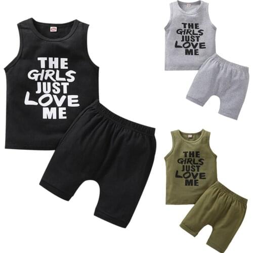 2021 Summer Boy’s Vest Shorts Suit New Casual Special Letter Sleeveless Tops Solid Color Short Pants