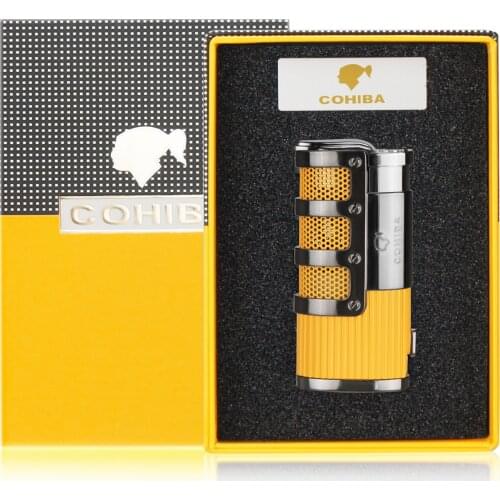 Metal Cigar Lighter Tobacco Lighter 3 Torch Jet Flame Refillable With Punch Smoking Tool Accessories Portable Gift Box