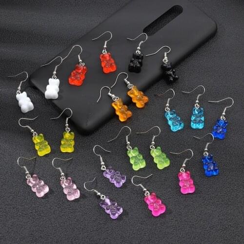 Fashion Black Color Gummy Bear Earrings for Girls Blue Pink Orange Cute Cartoon Animal Design Dangle Earring Kids Jewelry Gift