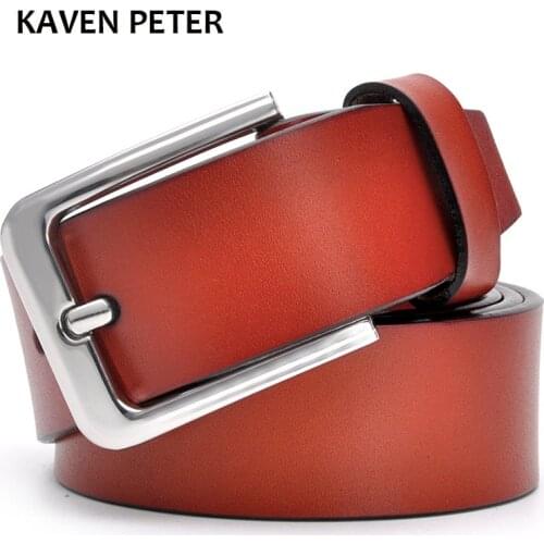 Cowhide Genuine Leather Mens Belts for Men Brand Strap One Layer Leather Male Pin Buckle Fancy Vintage Cowboy Jeans Cintos