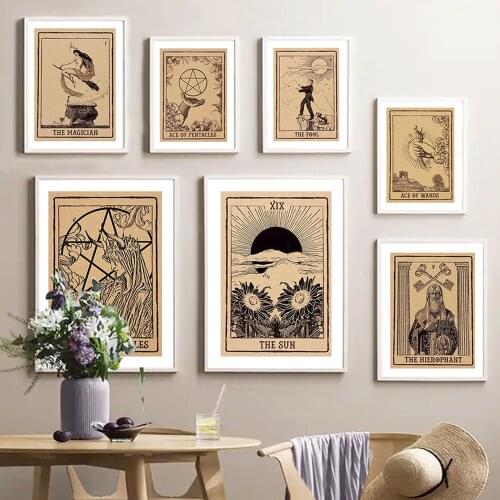 Tarot Magician Fool Hierophant Sun Wall Art Canvas Painting Nordic Retro Posters And Prints Wall Pictures For Living Room Decor