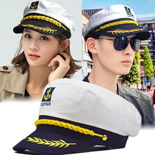 NEW Vintage White Adjustable Skipper Sailors Navy Captain Boating Military Hat Cap Adult Party Fancy Dress Unisex Hat
