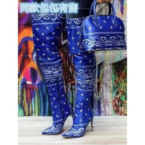 2020 Autumn and winter new ultra-high heel printed over knee boots European and American slim heel fashion boots womens designer