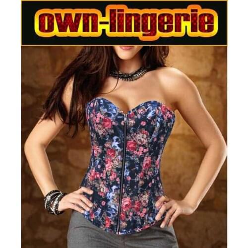 Floral pattern zipper front tight corset