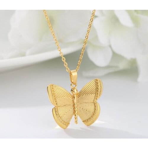 Charm Stainless Steel Butterfly Necklace For Women Chic Choker Unique Clavicle Gold Color Chain Elegant Pendants Collar Jewelry
