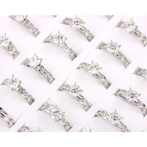 Wholesale Lots Job 5Pcs CZ Inlay 316L Stainless Steel Ring Engagement Wedding Party Bride Xams Gift FREE