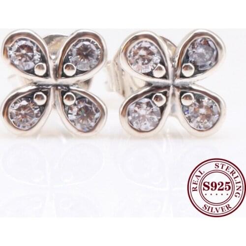 Original 925 Sterling Silver Creative Pure Silver Lucky Four Leaf Grass Earrings Flower Four Leaf Elegant Earring