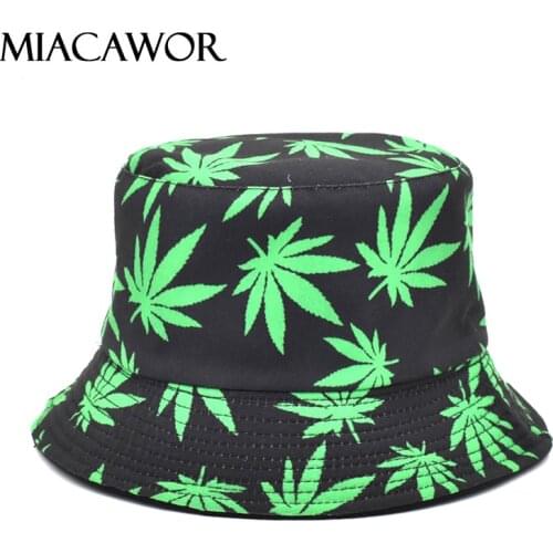 MIACAWOR New Panama Women Reversible Bucket Hats Leaf Printed Hip Hop Sun Hat Men Cotton Casual Fisherman Hats Caps M54