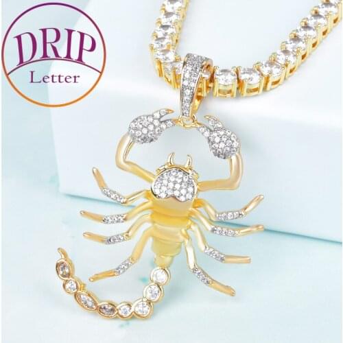 Animal Scorpion Hip Hop Pendant Gold Color Bling Cubic Zircon Necklace Chain Mens Women Jewelry For Gift