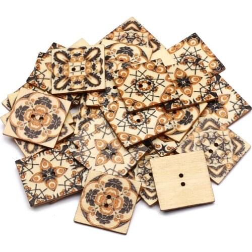 25mm Mixed Square Buttons 50pcs Natural Wooden Handmade Fashion Clothing Decoration Scrapbook For DIY Jewelry Design Accessories