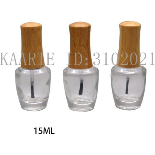 10pcs 15ml Empty Clear Glass Nail Polish Bottle with Bamboo Cap DIY Cosmetic Liquid Nail Art Container with Brush Makeup Package
