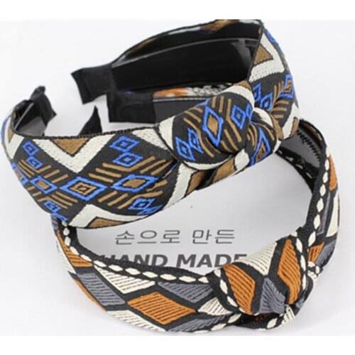 Retro Women Headband Print Headwear Girls Head Band Bow Knotted Center Headband Toothed Not Slip Adults Headdress Hairband