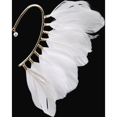 New Fashion Feather Ear Hook Bohemian Women Lovely Popular Earrings Without Piercing Crawlers Ear Cuff White Black Ear Jewelry