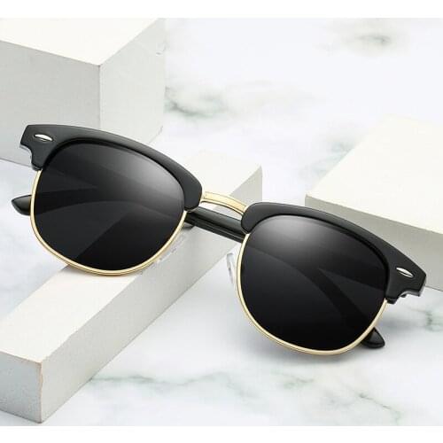 Vintage Square Sunglasses Men Women Polarized Sun Glasses For Male Female Half Frame Rivet Mirror Big Brand Vintage Oculos