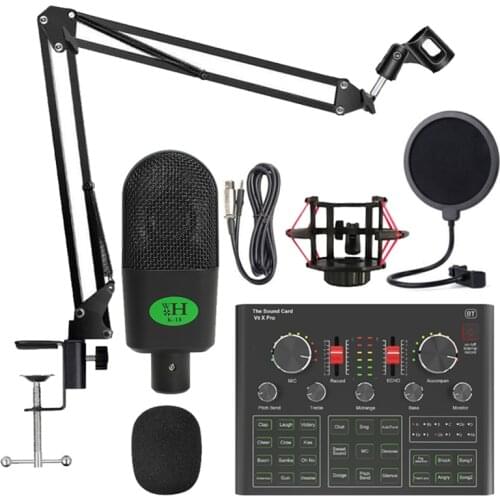 HOT-K18 Condenser Microphone Set with V9X PRO Live Sound Card, for Computer Karaoke Studio Recording